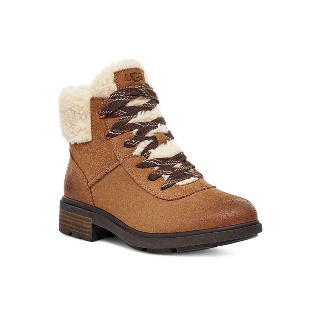 UGG Harrison Cozy Lace Suede Boot Women's Waterproof Wool Blend-Lined Brown Shoe